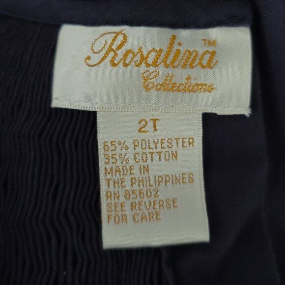 Girls Rosalina Navy Smocked Dress 2T - Picture 4 of 8